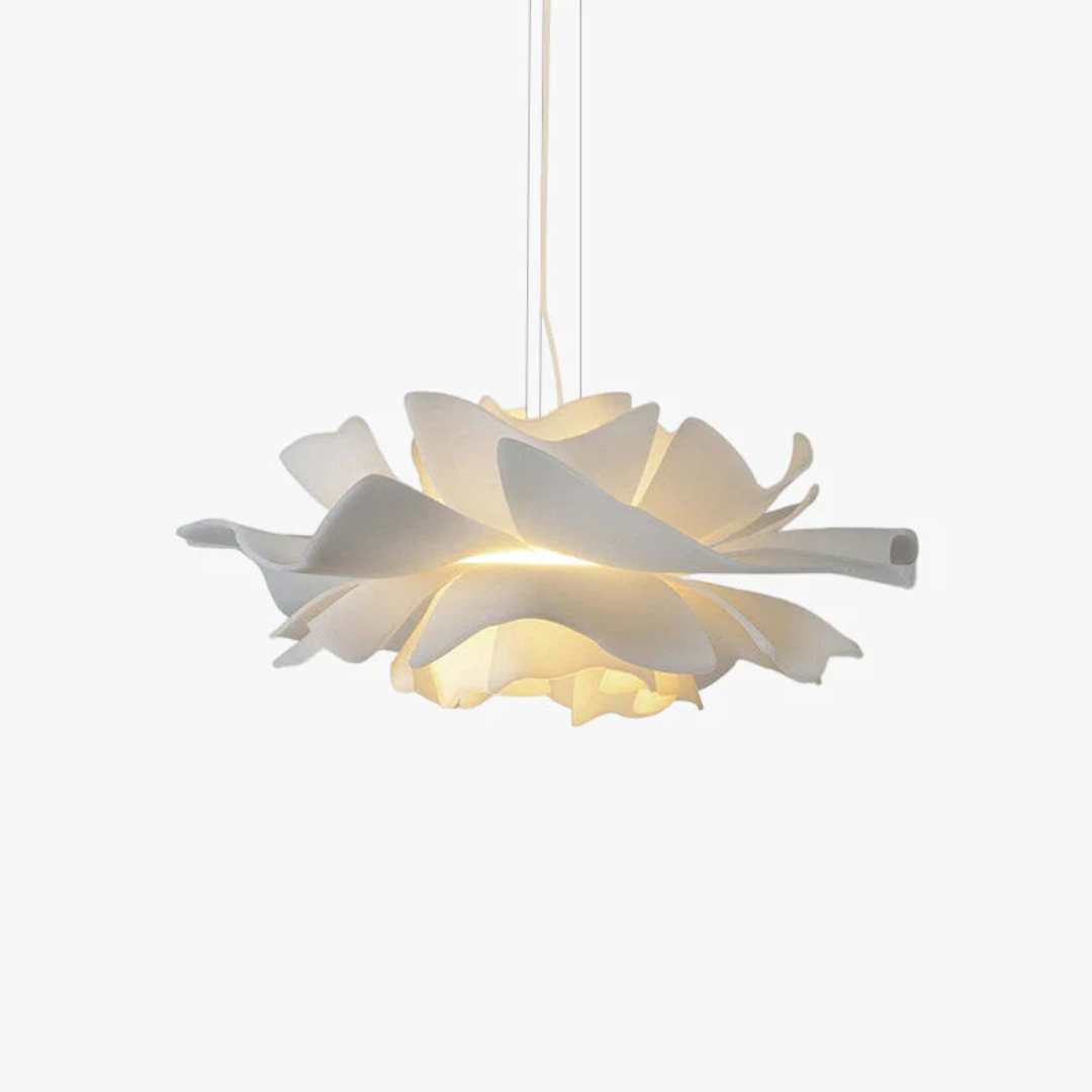 Modern white flower metal pendant lamp, Sophia. Elegant design for home interiors.