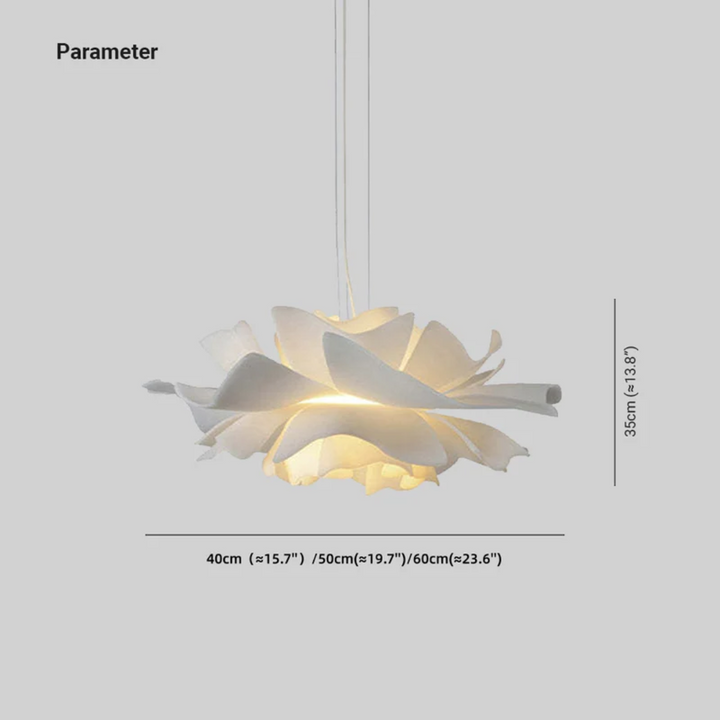 Stylish white flower pendant light, contemporary design for modern homes. Acrylic accents.