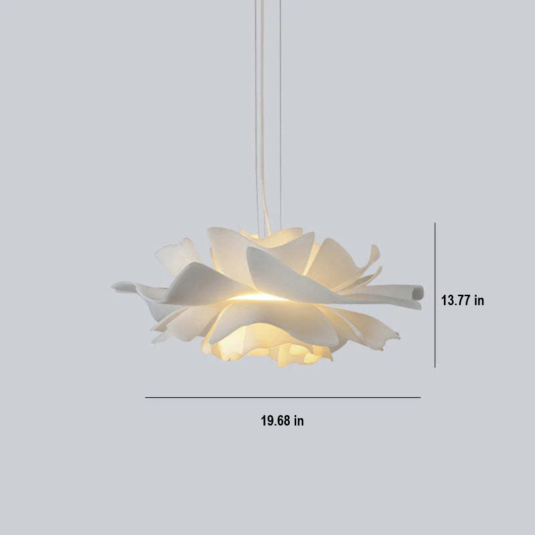 White metal flower-shaped pendant lamp, modern and elegant interior lighting.