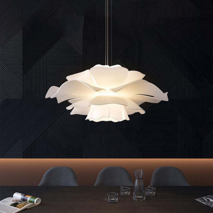 White metal & acrylic flower design pendant lamp, modern home decor. Sophia model.