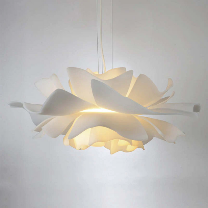 Adjustable white flower pendant ceiling lamp, modern design for dining rooms.