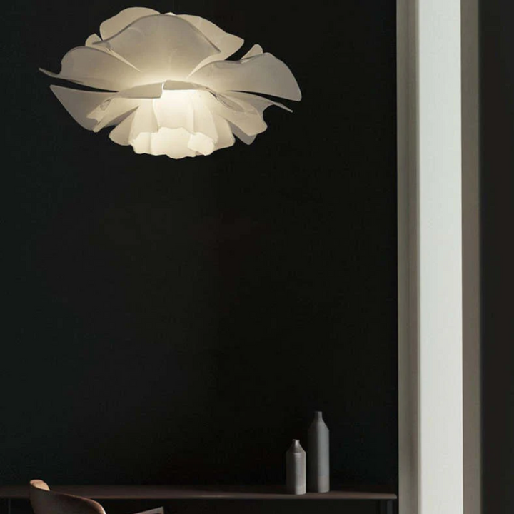 Sophia modern white flower pendant lamp, elegant metal & acrylic design for home.