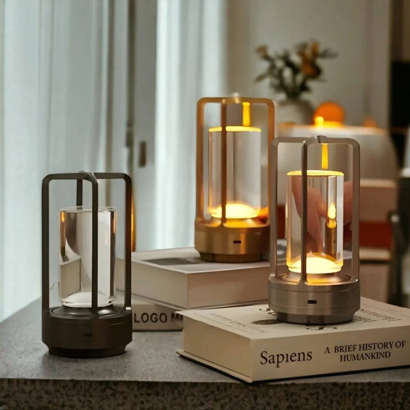Portable LED table lamp in a sleek modern design, offering energy-efficient lighting and ambiance.