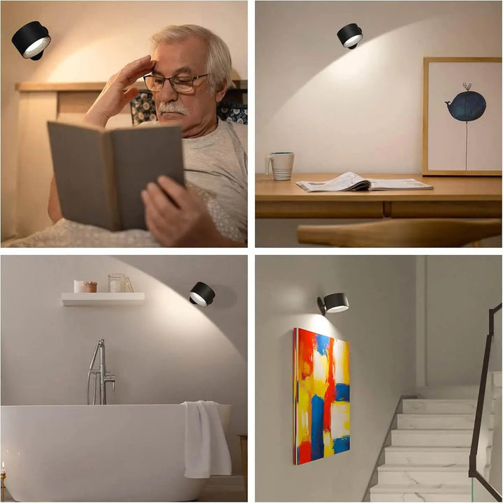 Sleek modern wireless wall lamp, easy to install LED light. Remote control offers dimmable, ambient lighting.