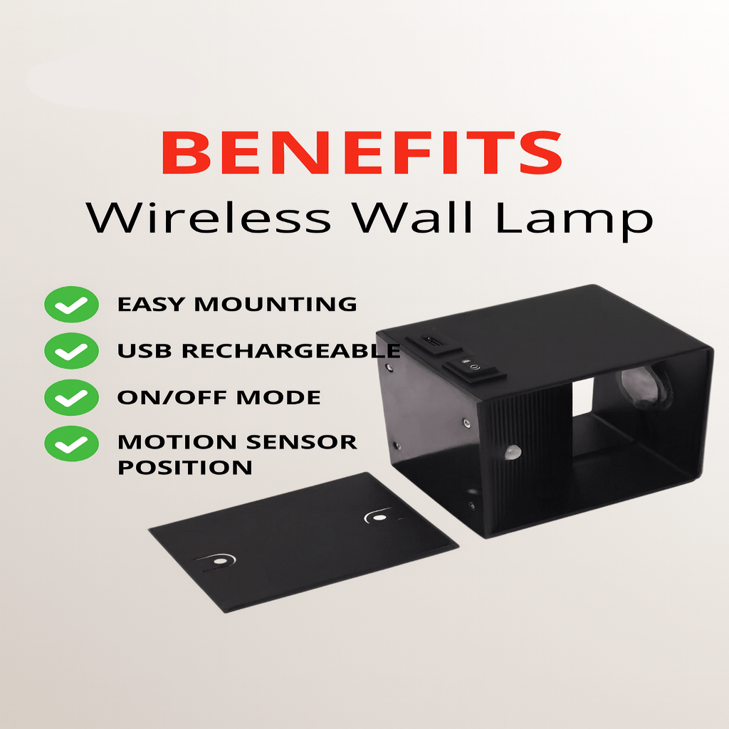Modern decorative wireless LED wall light, USB rechargeable, offering adjustable beam for perfect ambient glow.