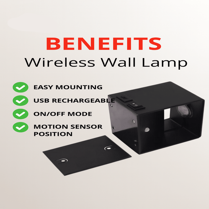 Modern decorative wireless LED wall light, USB rechargeable, offering adjustable beam for perfect ambient glow.