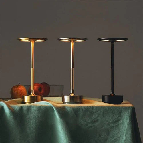 Stylish gold wireless smart table lamp with dimmable LED, ideal for modern home decor & ambient lighting.