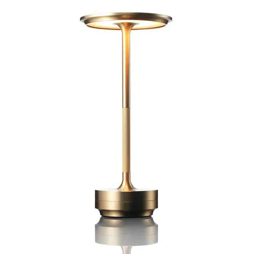 Close-up of a stylish wireless table lamp charging via USB, home decor item