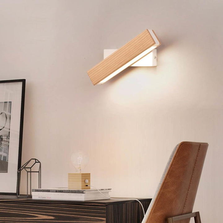 Modern wooden LED wall light, rotatable for focused indoor illumination, perfect for living room & bedroom.