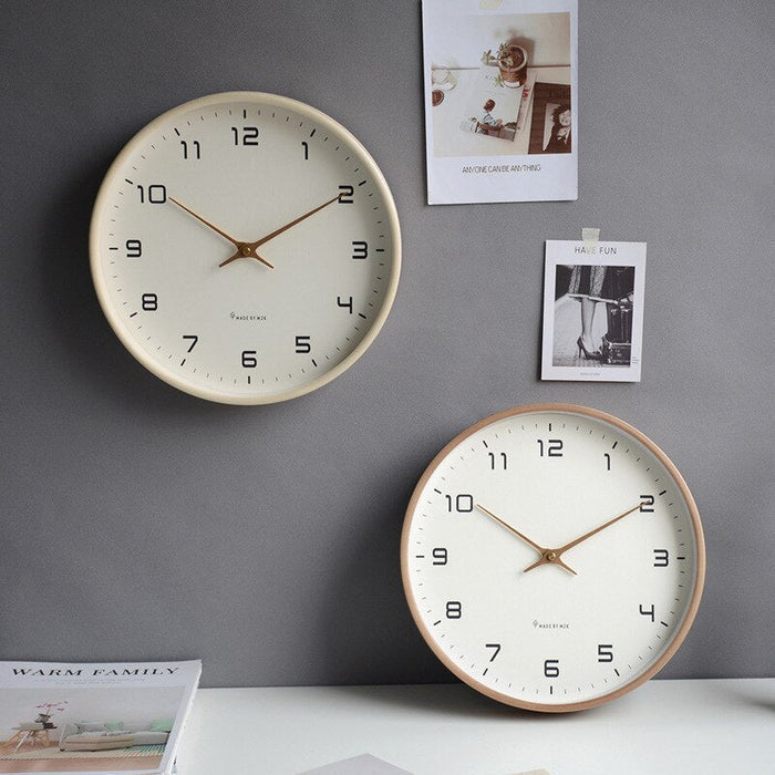 Modern wooden wall clock with silent mechanism, perfect for contemporary home decor and office spaces.