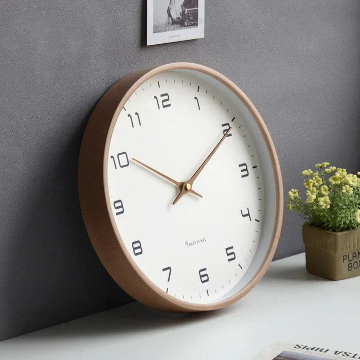 Round natural wood wall clock, a stylish home accent and housewarming gift with modern design.