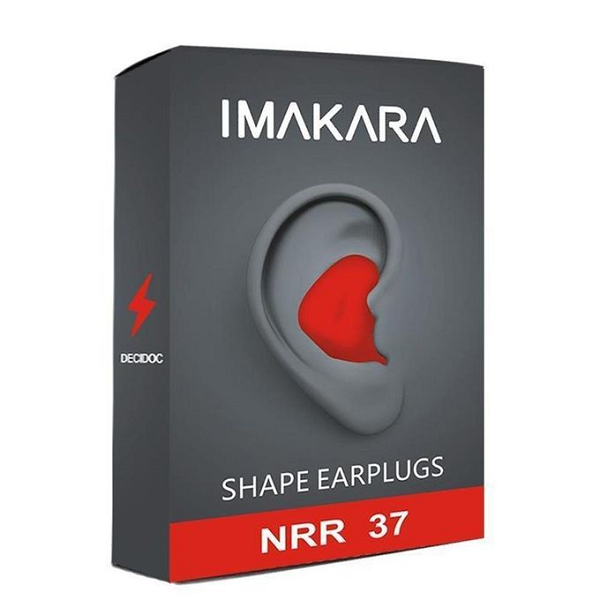 Packaging of moldable noise cancelling earplugs, emphasizing waterproof and comfort features.