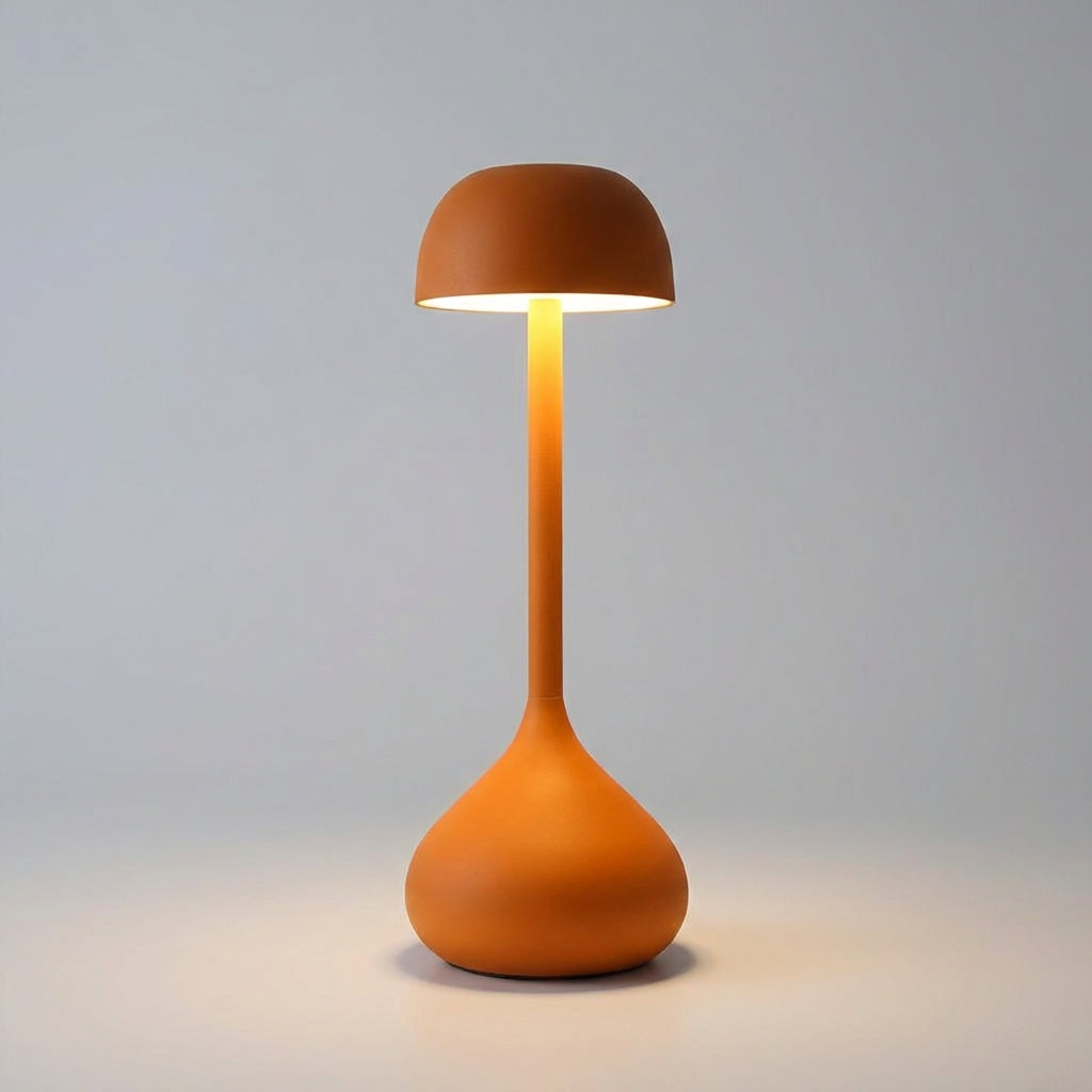 Rechargeable LED mushroom table lamp, cordless for versatile home lighting and modern aesthetics