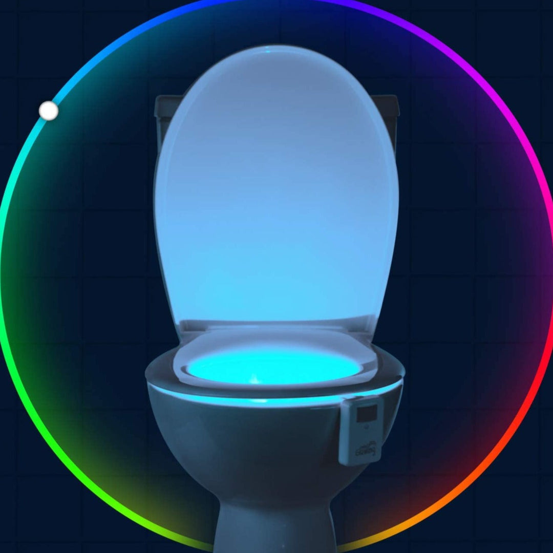 Stylish home decor motion-activated toilet night light, providing a gentle glow and enhancing bathroom ambiance
