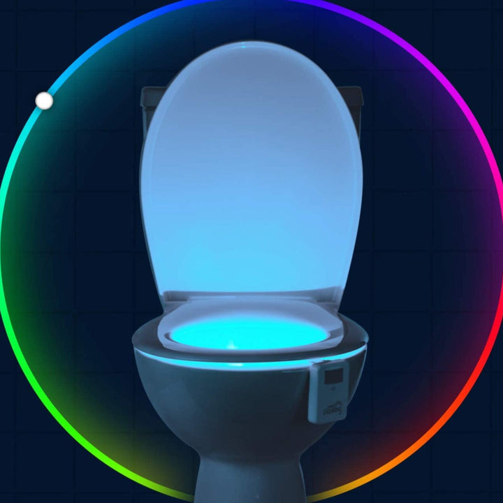 Stylish home decor motion-activated toilet night light, providing a gentle glow and enhancing bathroom ambiance