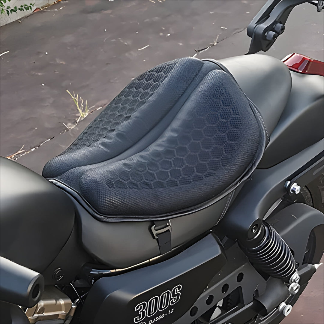 Motorcycle gel seat pad for long-distance comfort, featuring shock absorption & anti-slip design for touring.