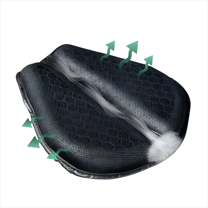Premium motorcycle gel seat pad offers superior long-distance comfort with shock-absorbing technology.