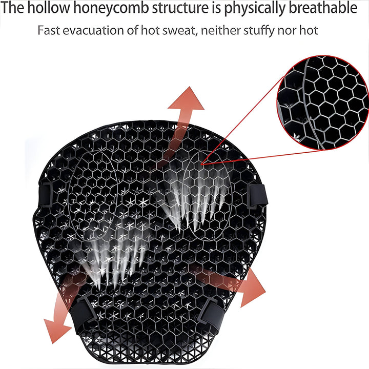 Motorcycle gel cushion providing advanced shock absorption for ultimate long-distance riding comfort.