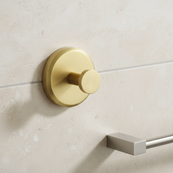 Mountique 4-piece wall-mounted bathroom hook set, modern design, black metal, for towels & robes