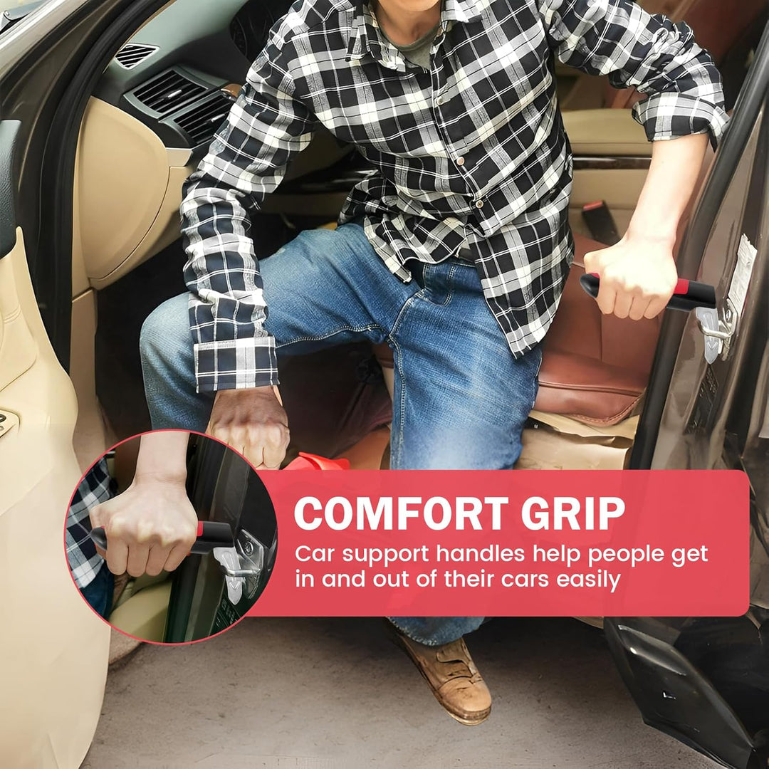 Detailed view of Moventa car assist handle's window breaker tip for quick escape