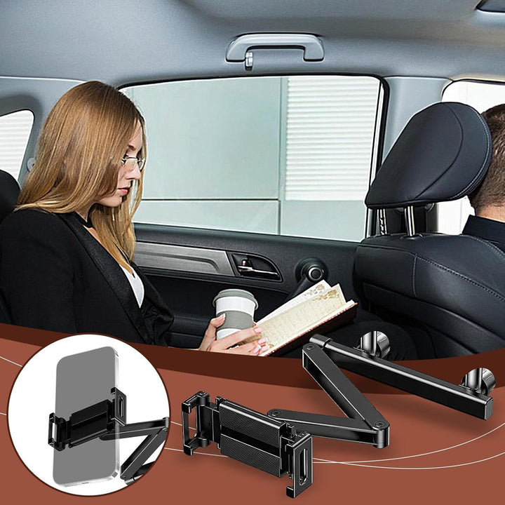 Movira Car Headrest Tablet Holder for backseat entertainment, adjustable 360-degree, fitting phones & tablets.
