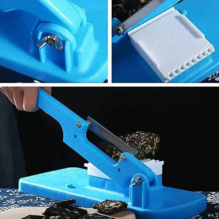 Safe manual kitchen slicer & vegetable chopper with durable stainless steel blades. Essential food prep gadget.