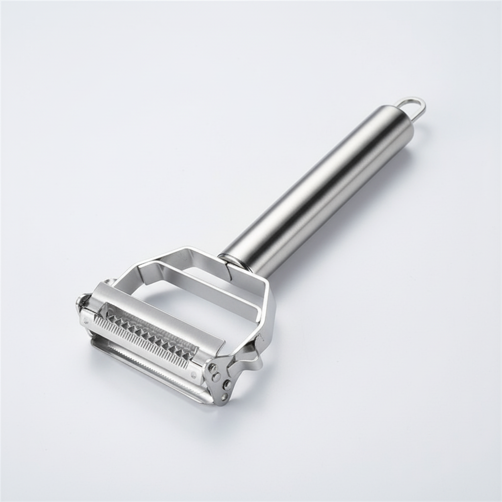 Peelixor stainless steel peeler with dual blades for peeling & julienning vegetables.