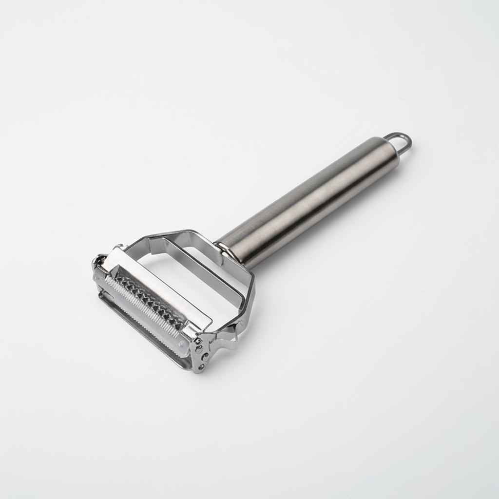 Efficient stainless steel vegetable peeler & julienne tool for easy food prep in any kitchen.