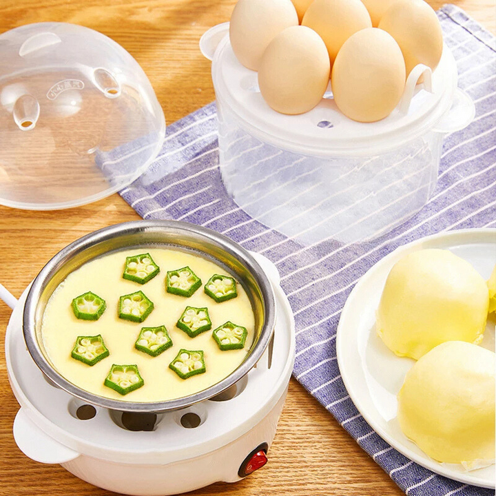 Compact electric egg cooker & food steamer with rapid boil for convenient healthy breakfast and versatile meal prep.