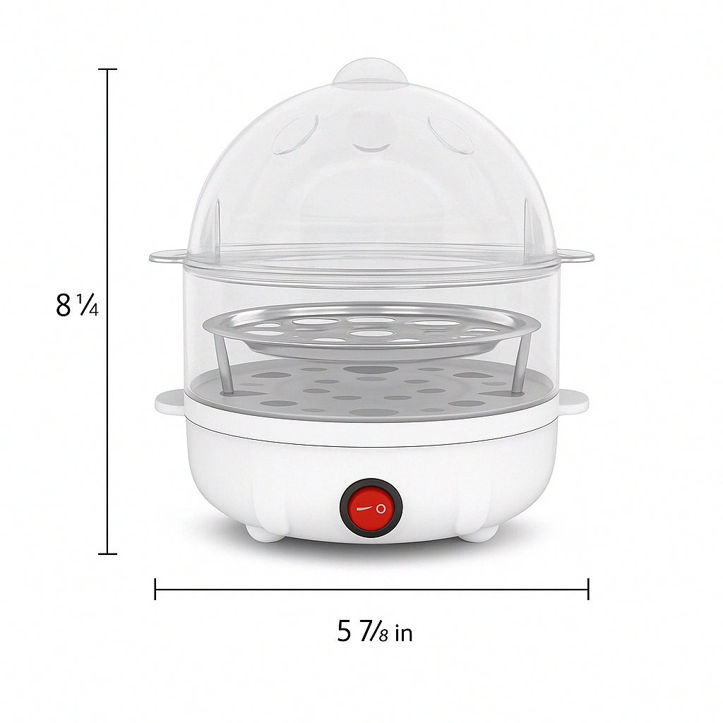 Convenient multifunctional electric egg cooker and food steamer for rapid, healthy breakfast and meal preparation.