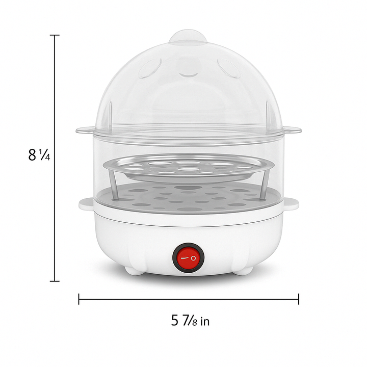 Convenient multifunctional electric egg cooker and food steamer for rapid, healthy breakfast and meal preparation.