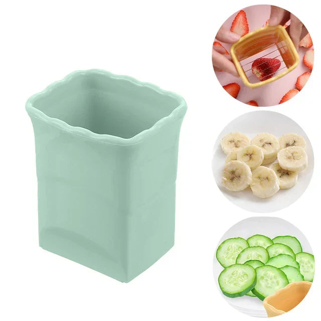 Sharp stainless steel blades of the QuickSlice food chopper & vegetable slicer for precise cutting.