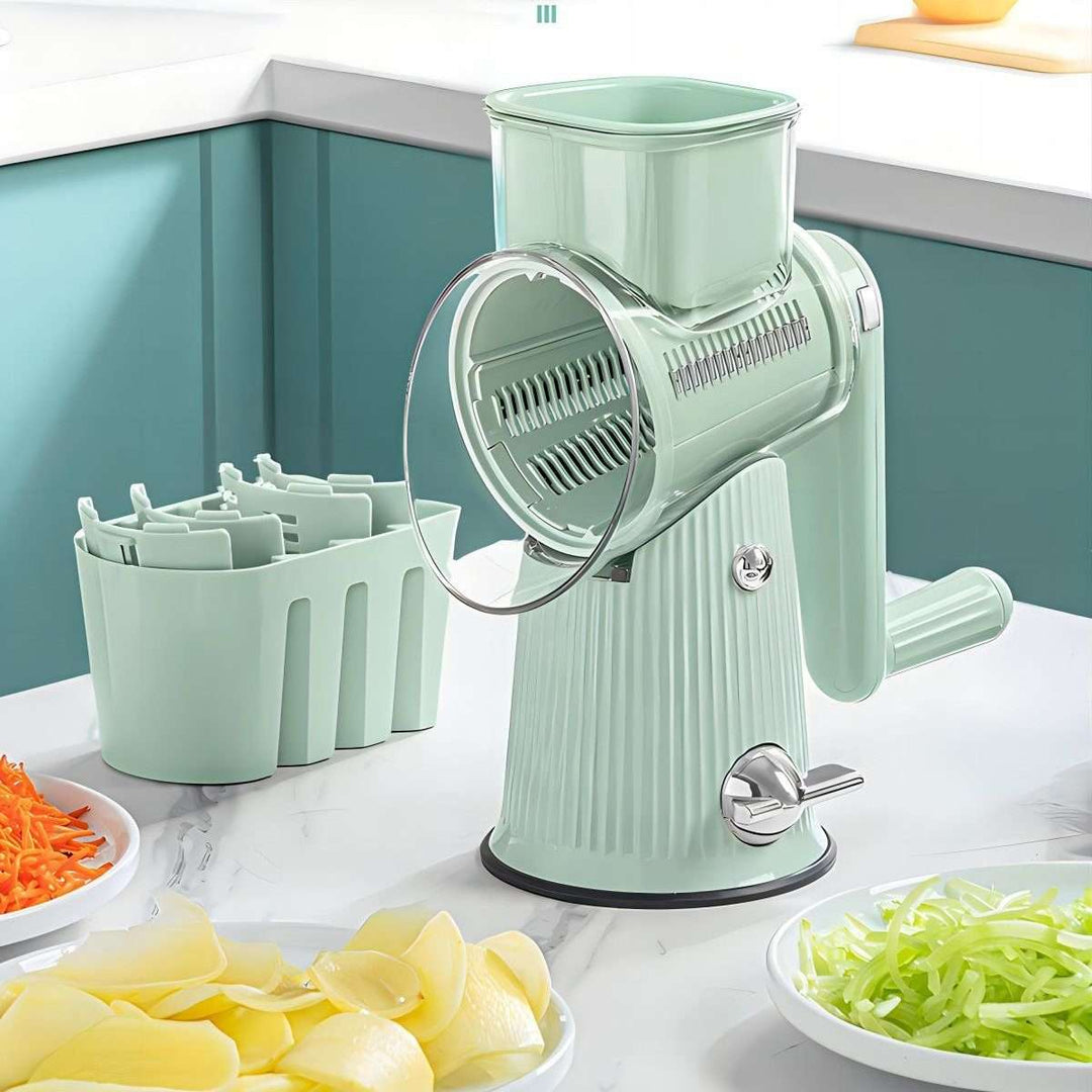 Multifunctional kitchen grater & chopper. Effortlessly slices, dices, and shreds vegetables for quick food prep.