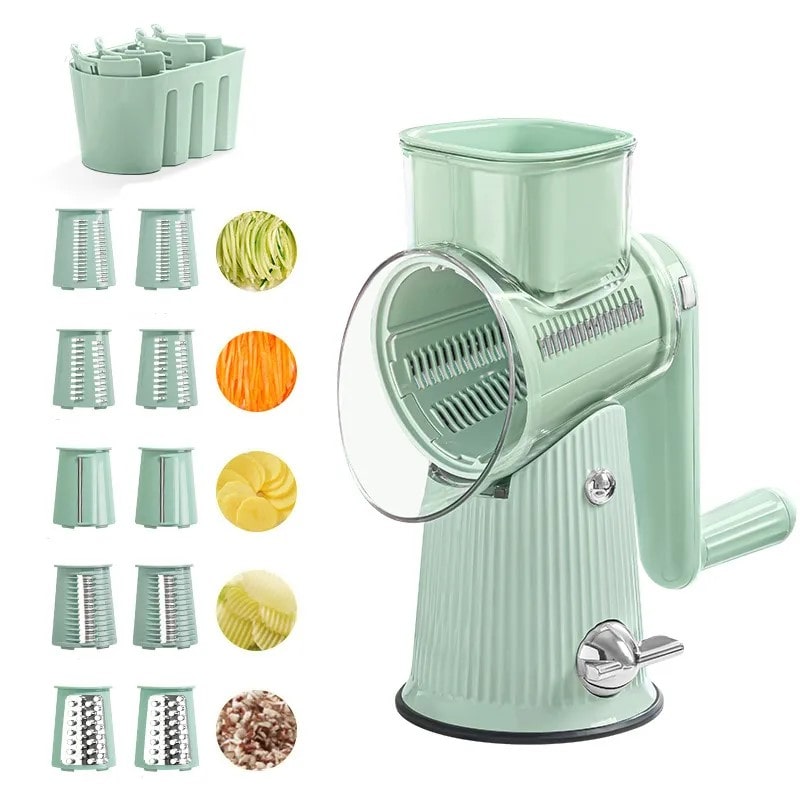 SliceMaster food chopper & grater with multiple blades. Makes vegetable prep efficient and safe for cooking.