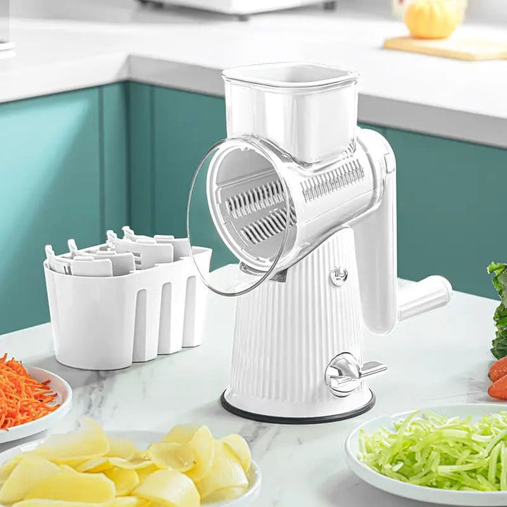 Safe kitchen gadget: ergonomic vegetable chopper & grater for easy, quick food prep. Perfect for efficient cooking.