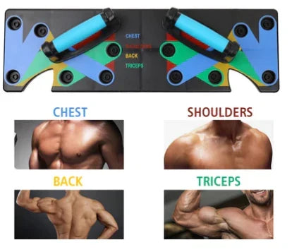 Home gym push-up board for muscle building, targeting chest, shoulders, and triceps strength training.
