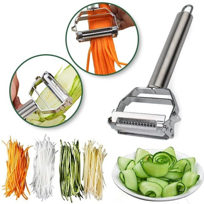 Close-up of the multifunctional kitchen peeler, essential for quick and easy meal prep and cooking.
