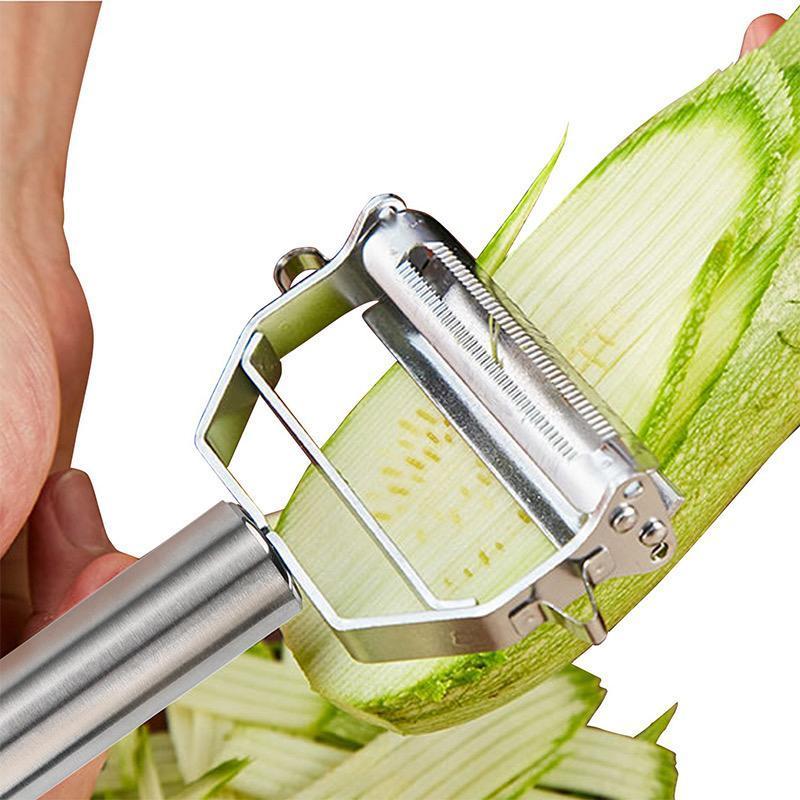 Compact stainless steel vegetable peeler, a handy gadget for various fruits and vegetables in the kitchen.
