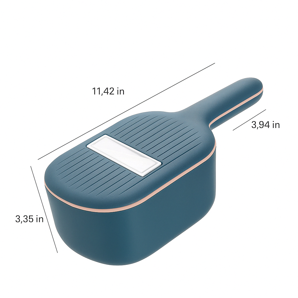 Quick vegetable slicer & dicing tool with a versatile food chopper and removable drain basket for washing.