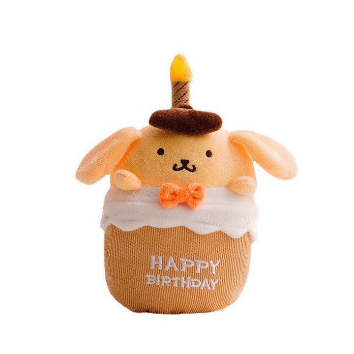 Soft plush birthday cake toy with lights and music, an interactive gift for kids' parties.