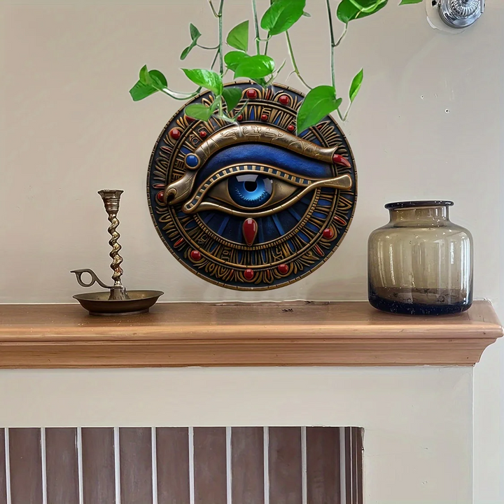 Mystic guardian shield wall art, a unique protective emblem for spiritual home accent decor.