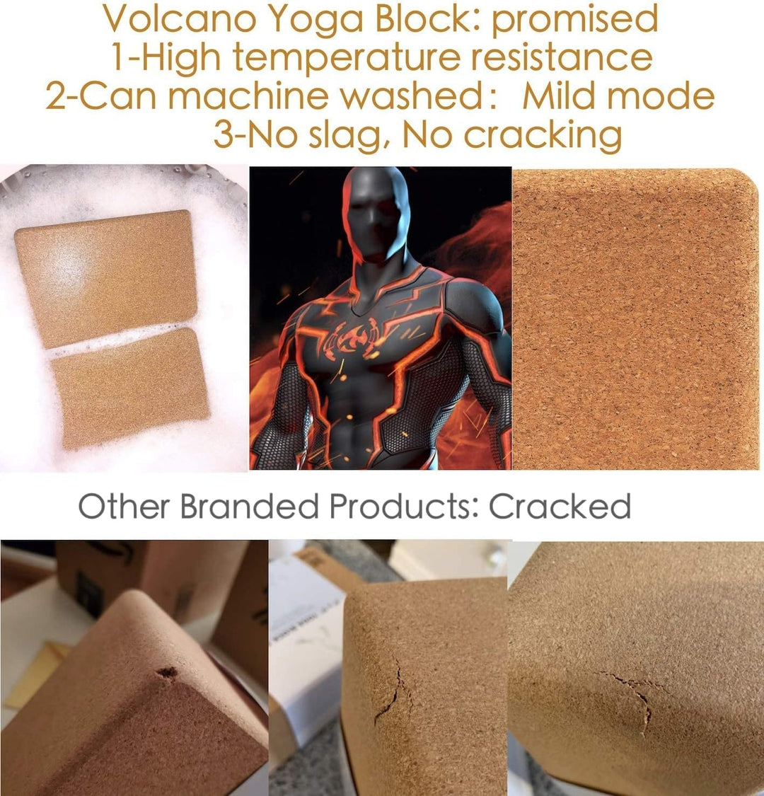 Two natural cork yoga blocks, non-slip and sturdy, perfect for improving balance and deepening stretches.