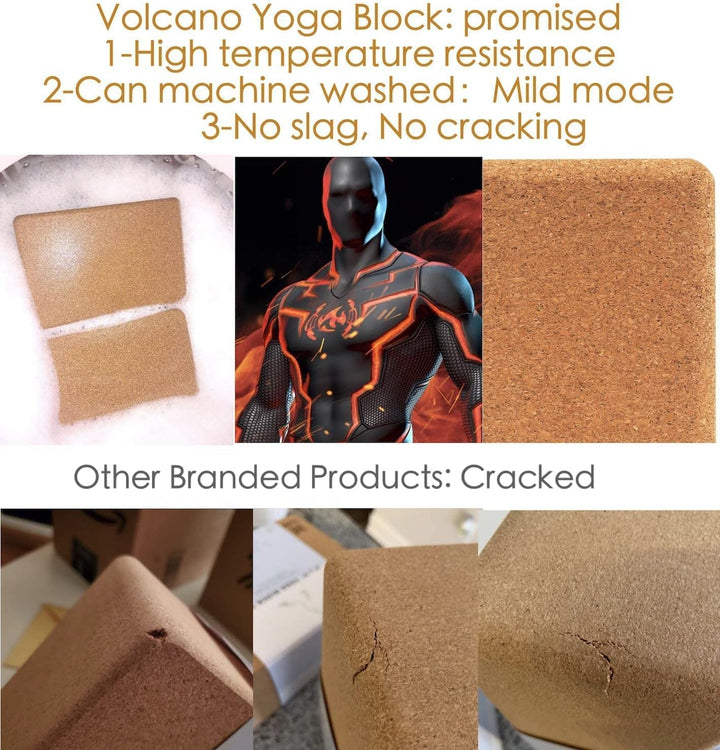 Two natural cork yoga blocks, non-slip and sturdy, perfect for improving balance and deepening stretches.