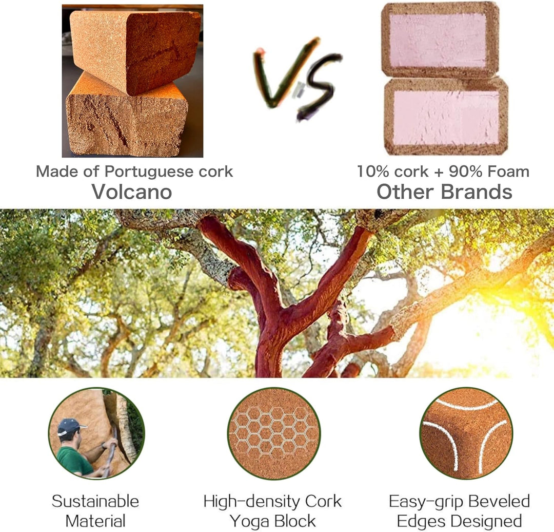 Premium unisex cork yoga blocks (2-pack) ensure stability & comfort for exercise, fitness, and meditation.