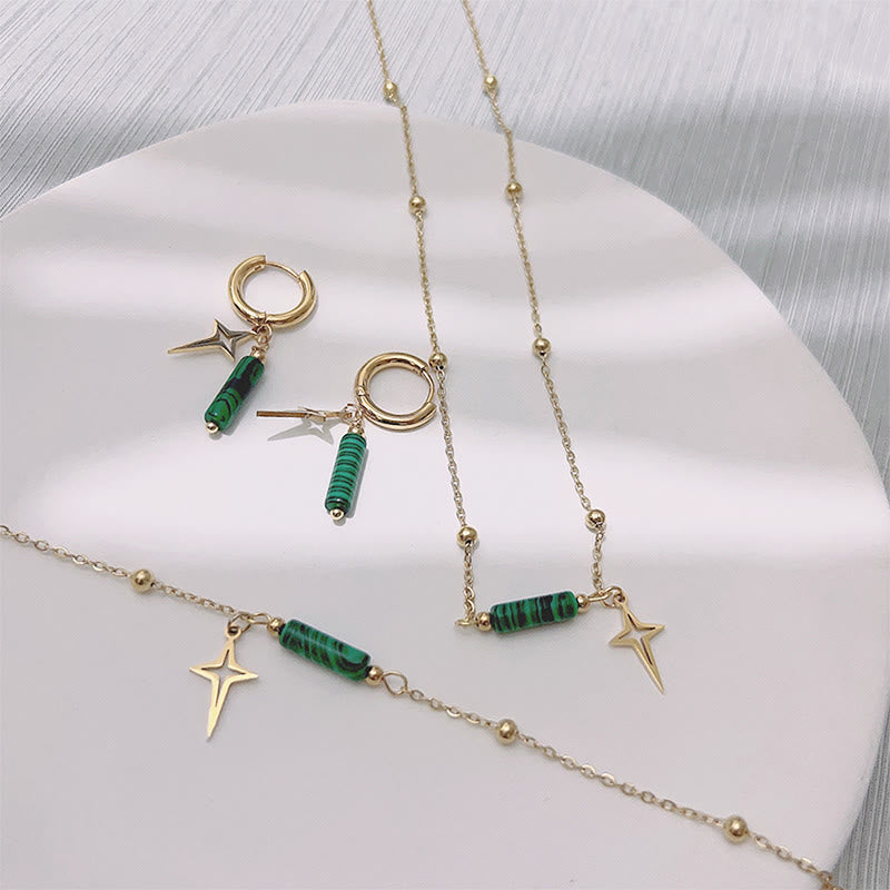 Natural Malachite star pendant jewelry collection. Green stone, sterling silver, elegant women's celestial accessories.