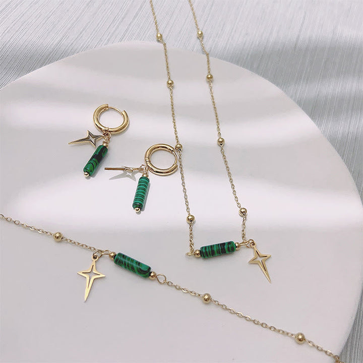 Natural Malachite star pendant jewelry collection. Green stone, sterling silver, elegant women's celestial accessories.