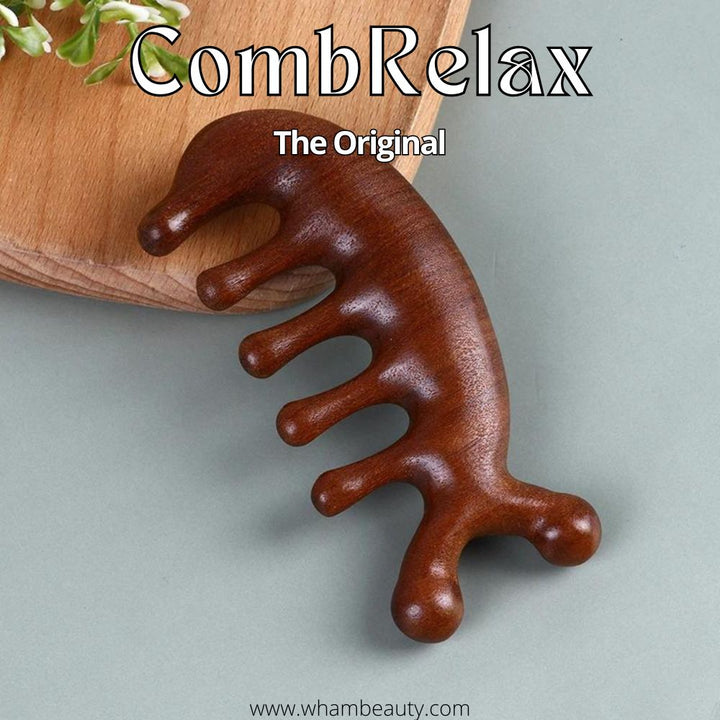 CalmComb sandalwood massage comb for scalp health. Reduces static, detangles hair, and enhances relaxation & self-care.
