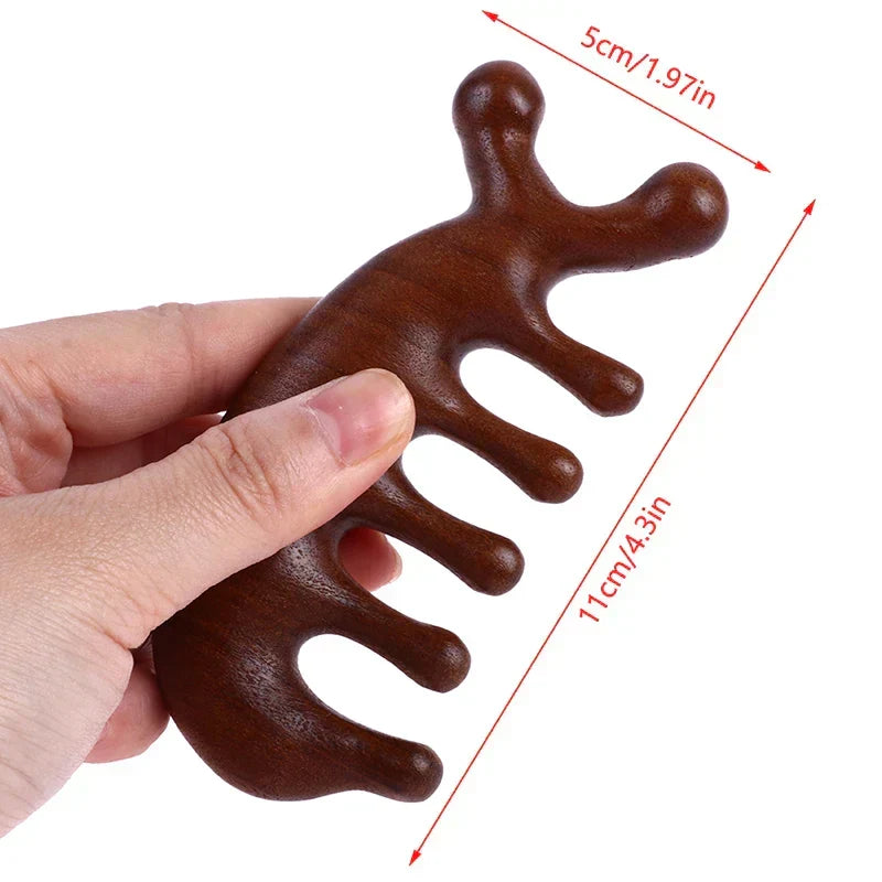 Natural sandalwood comb for hair detangling & scalp massage. Anti-static, promotes wellness and stimulates healthy hair.