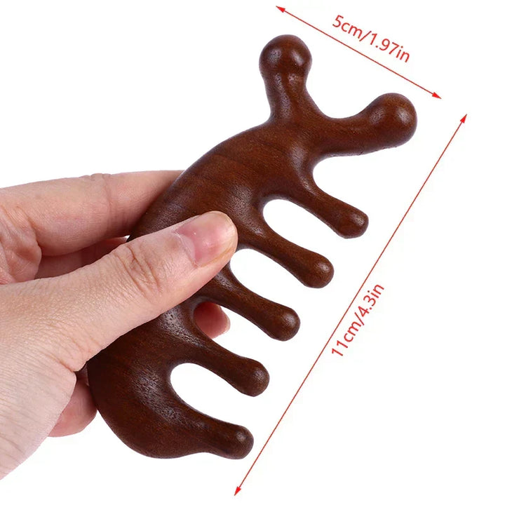 Natural sandalwood comb for hair detangling & scalp massage. Anti-static, promotes wellness and stimulates healthy hair.