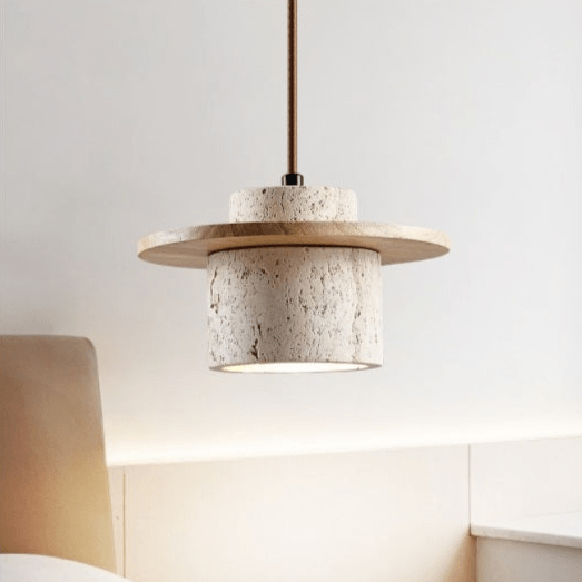 Natural travertine stone pendant light, StoneGlow, ideal for modern luxury home decor.